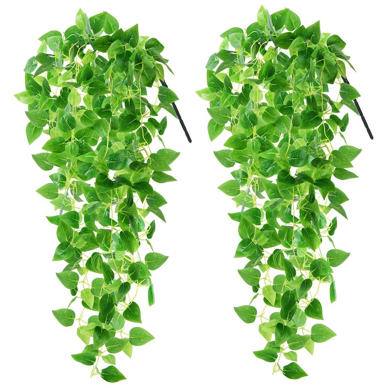 ZFProcess Artificial Hanging Plants  2PCS Artificia Green Vines Bouquet Hanging Plants 2.9 ft Fake Ivy Vine for Patio Home Bedroom Wedding Indoor Outdoor Wall Summer Decor(Green) - Image 1